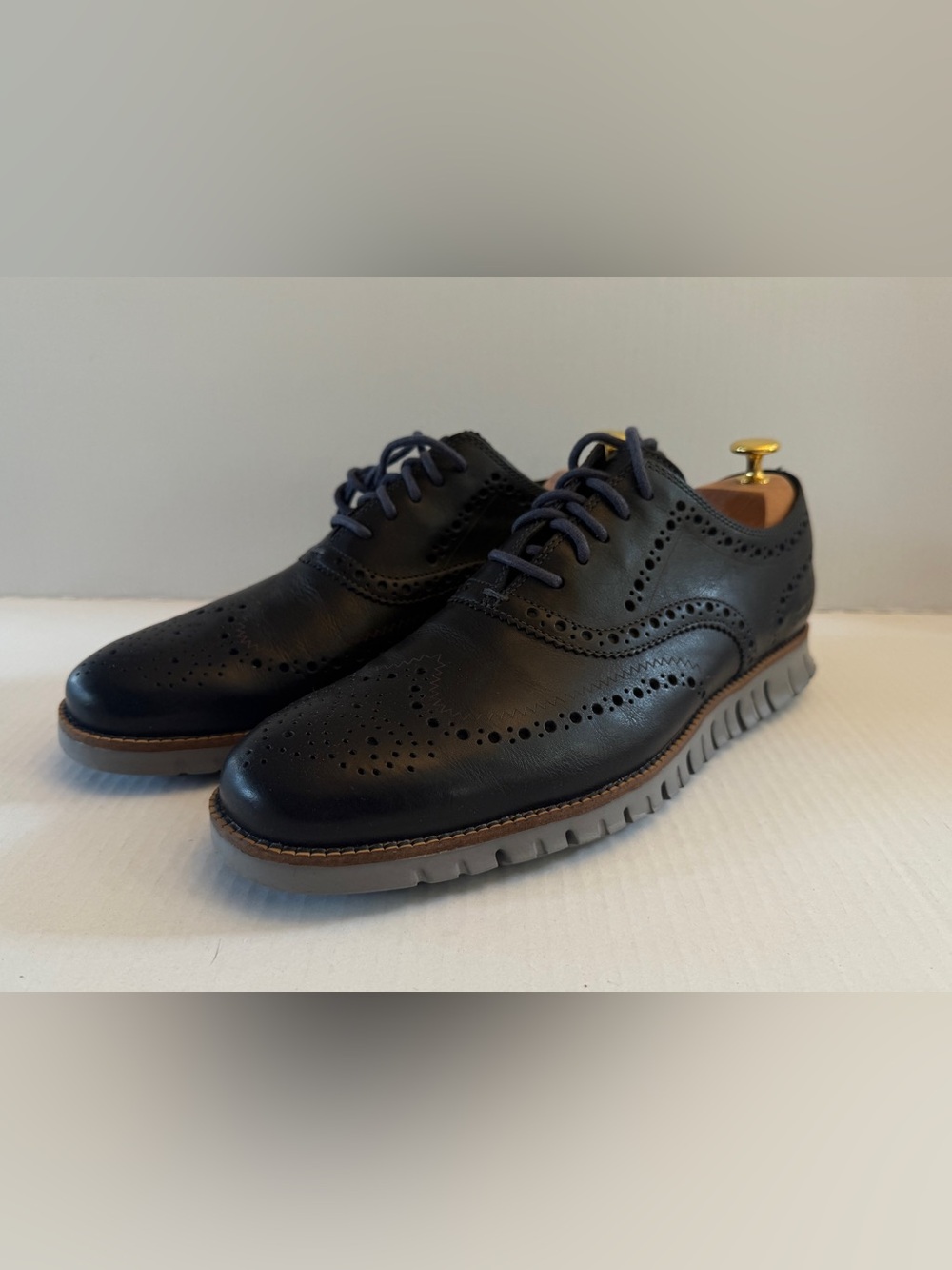 Rockport Black Leather Wingtip Derby with Gray Sole